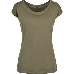 Build Your Brand Womens/Ladies Wide Neck / Olive